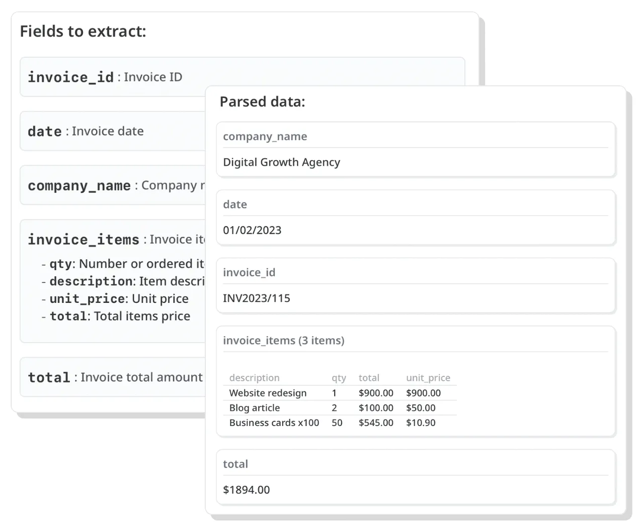 Defining an extraction schema of fields to parse in Airparser