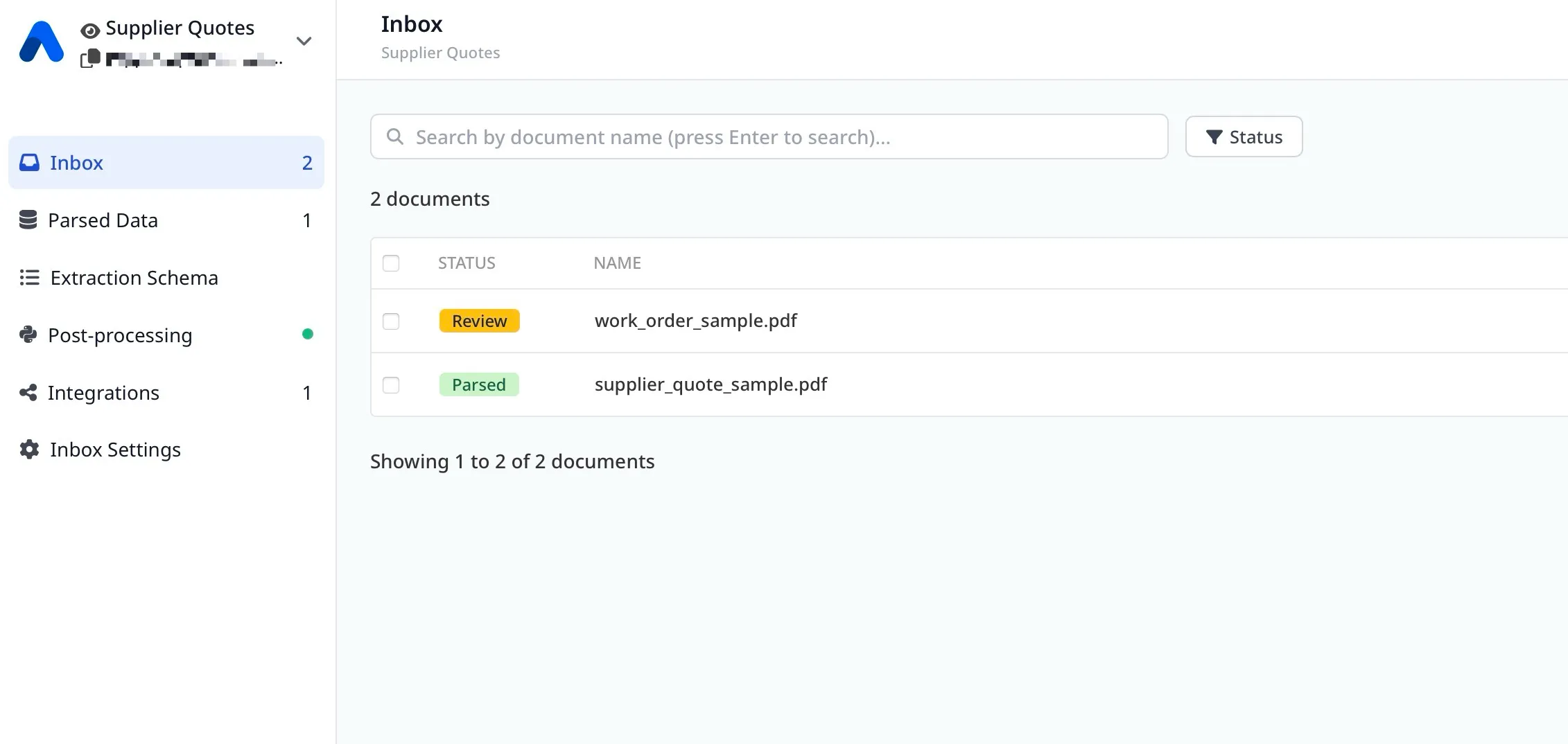 Airparser document queue with Review status