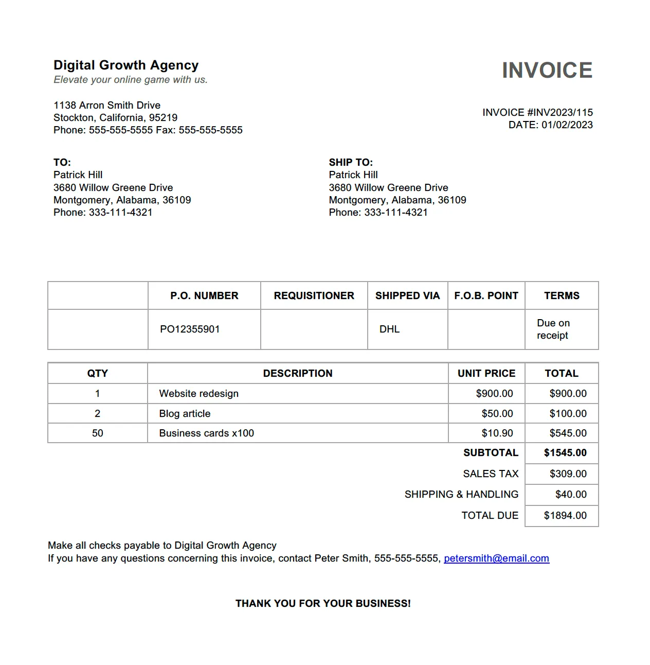 The image displays a PDF invoice that is about to be imported into Airparser for parsing