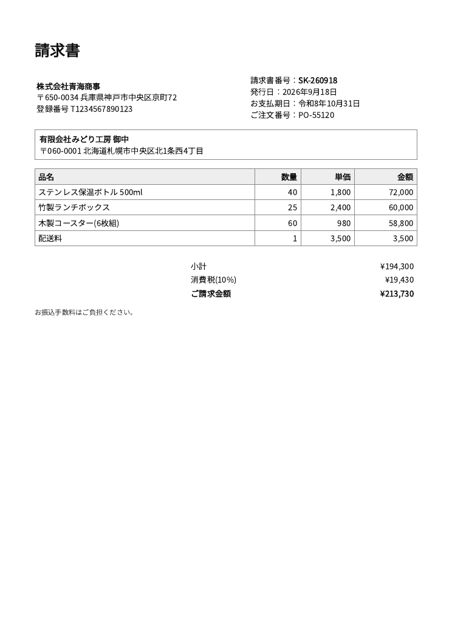 Japanese invoice