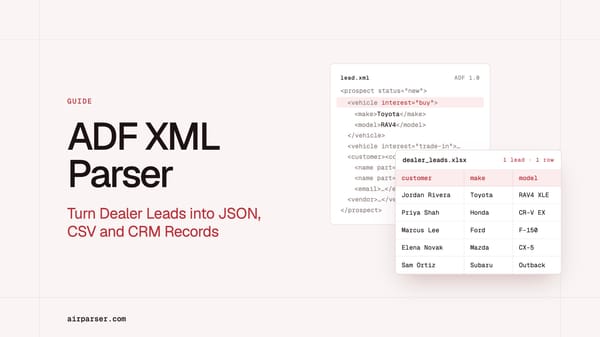 ADF XML Parser: Turn Dealer Leads into JSON, CSV and CRM Records