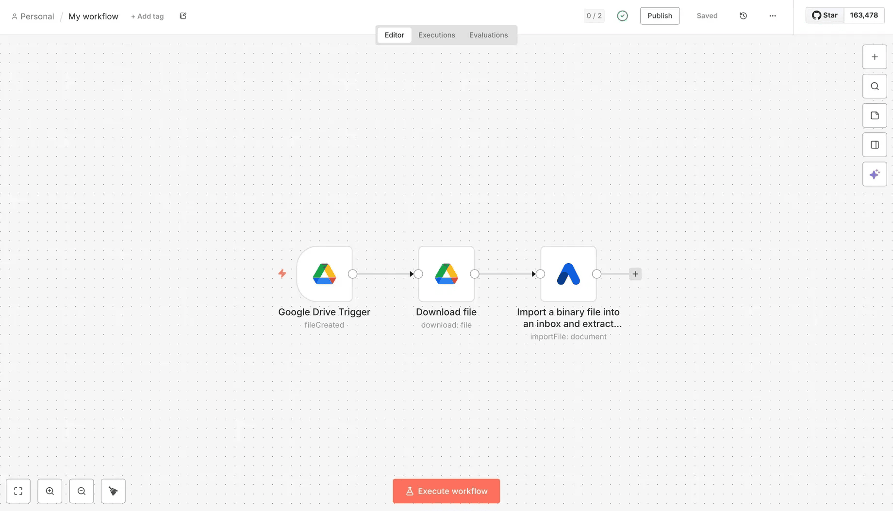 n8n workflow showing Google Drive to Airparser automation