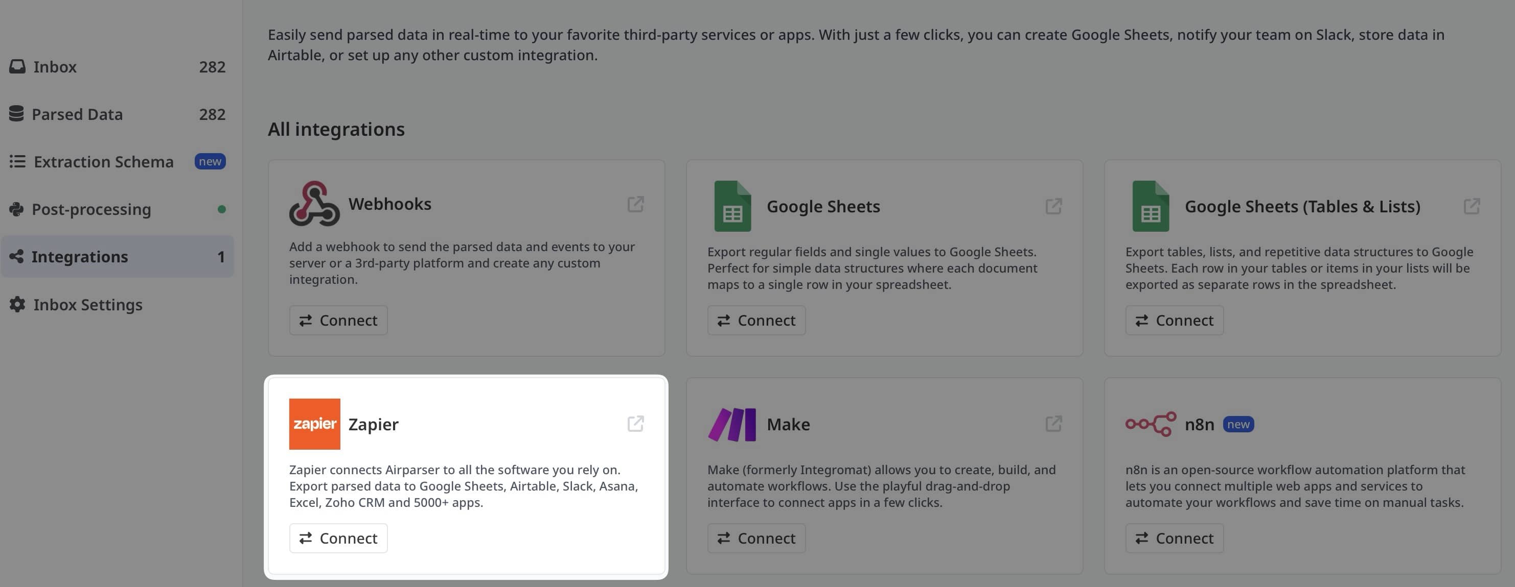Zapier integration showing automated document processing workflow