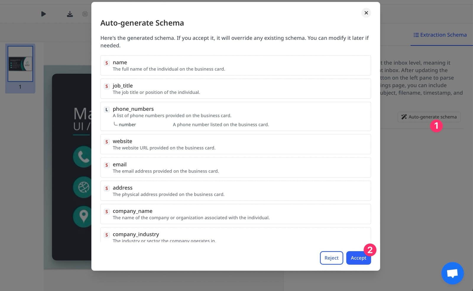 Extraction schema example
