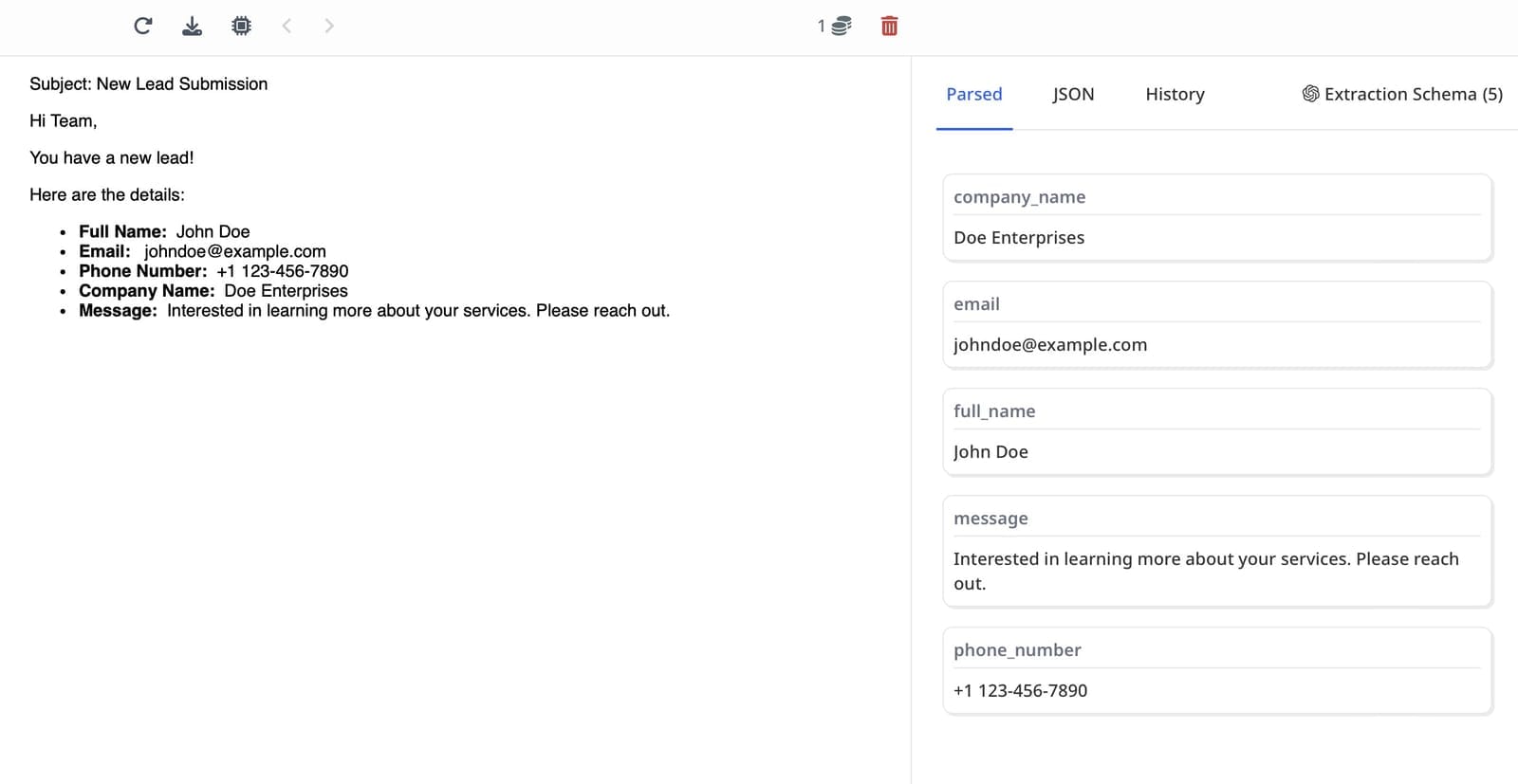 Airparser automatically extracts data based on the defined extraction schema