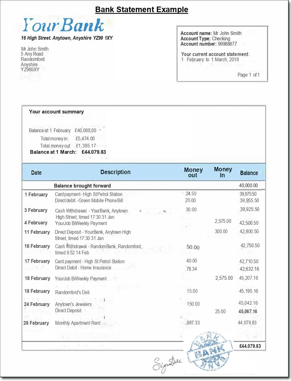 Bank statement
