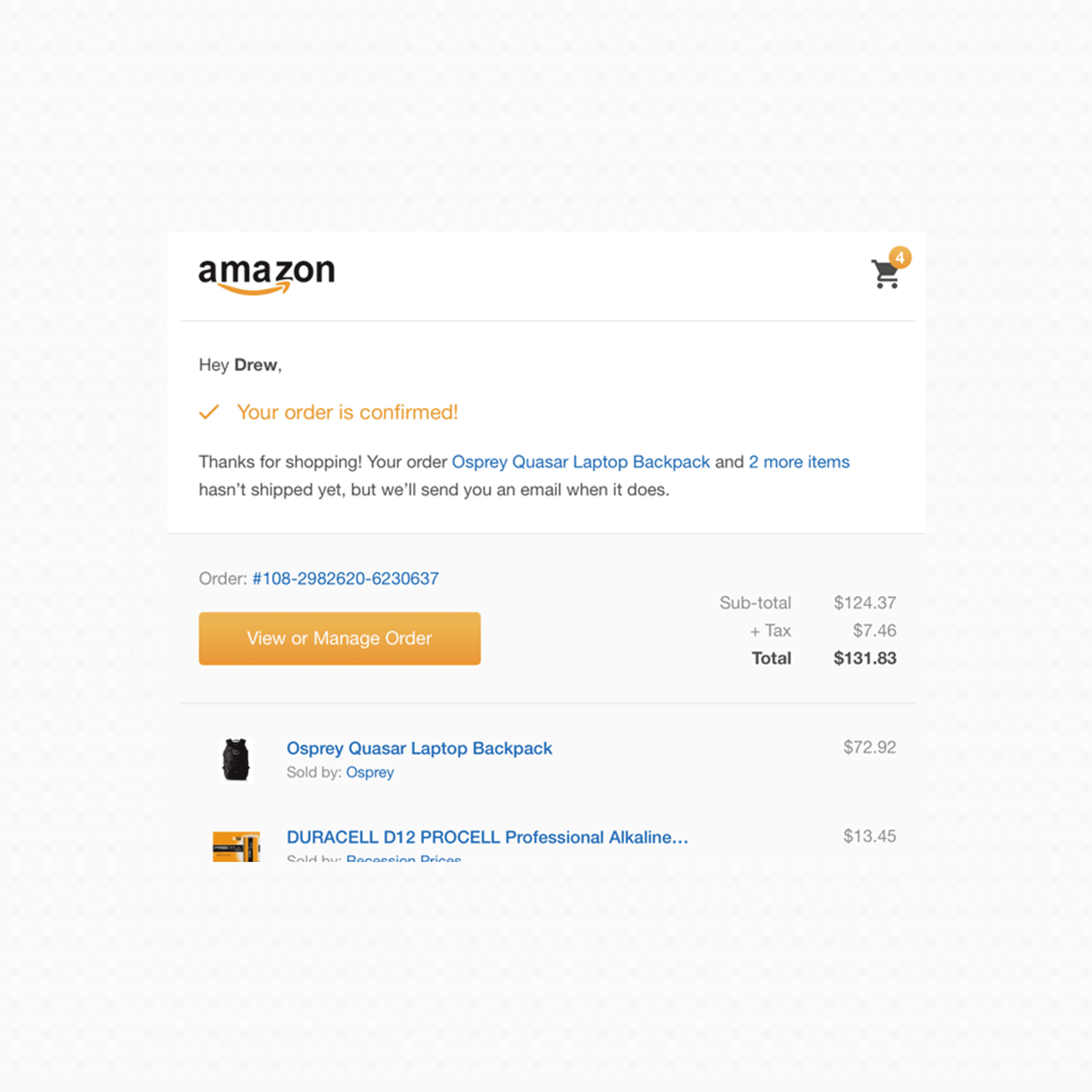 Order Confirmation Before and After Comparison - Raw Email to Structured JSON Data